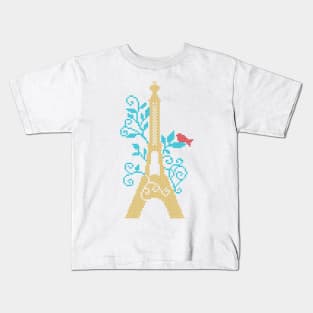 Eiffel Tower custom embroidery cross stitch like design Kids T-Shirt